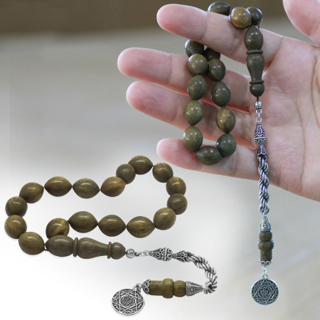 925 Ayar Gümüş Halat Püsküllü Arpa Kesim Kahverengi Pelesenk Efe Tesbih - Tesbihane