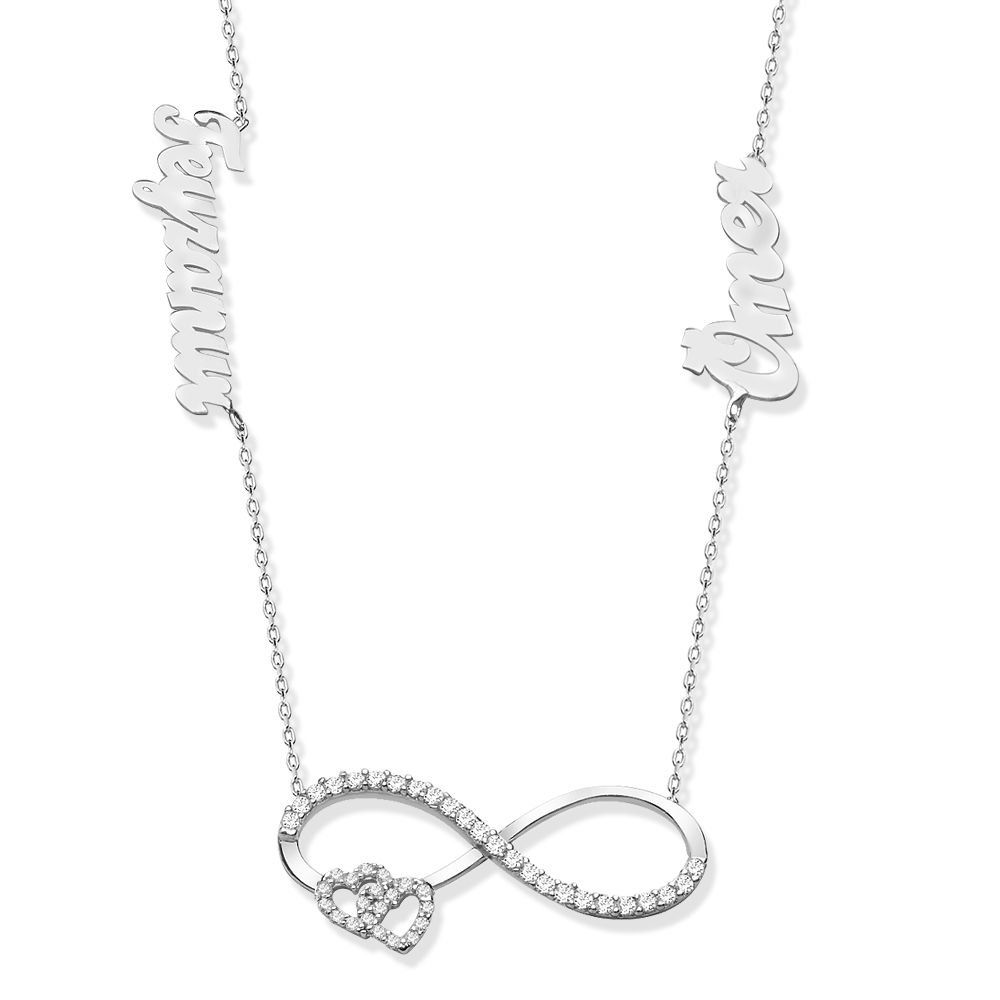 925 Ayar Gümüş İsim Yazılı Sonsuzluk Kalp  Model Kolye - 1