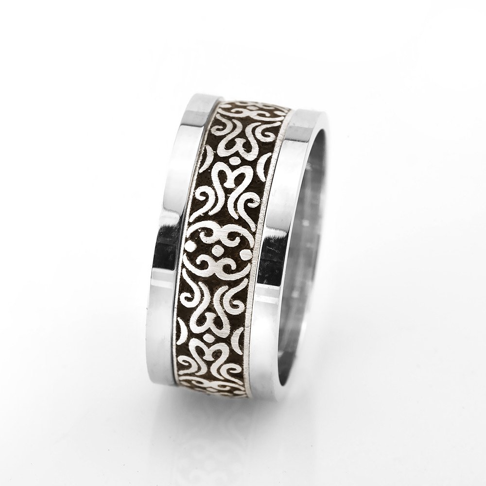 Sıradışı Motif İşlemeli 925 Ayar Gümüş Erkek Alyans - 1
