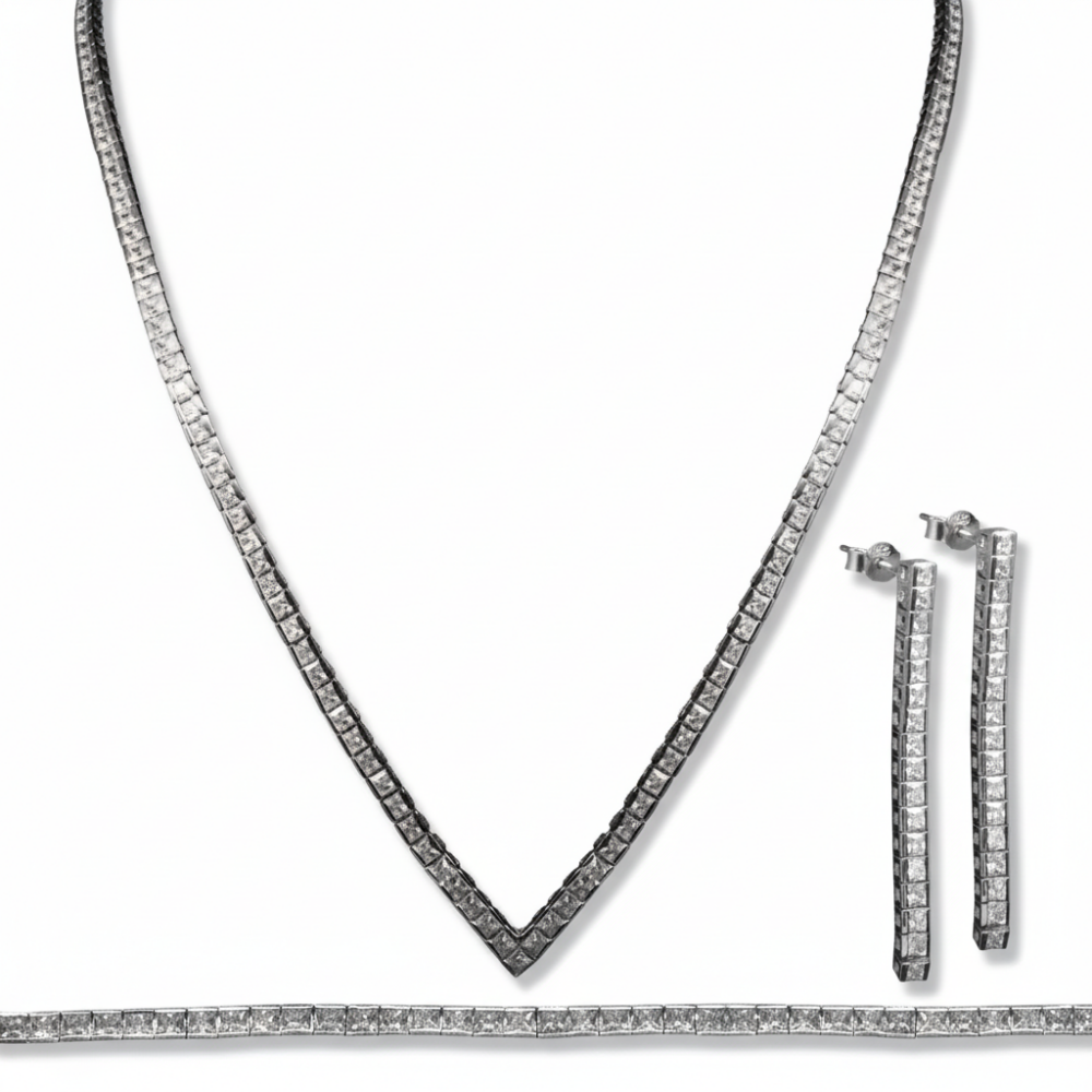 Vera 925 Ayar Gümüş 3 lü İthal Takım - Şık Kadın Kolye, Küpe ve Bileklik Seti - 4