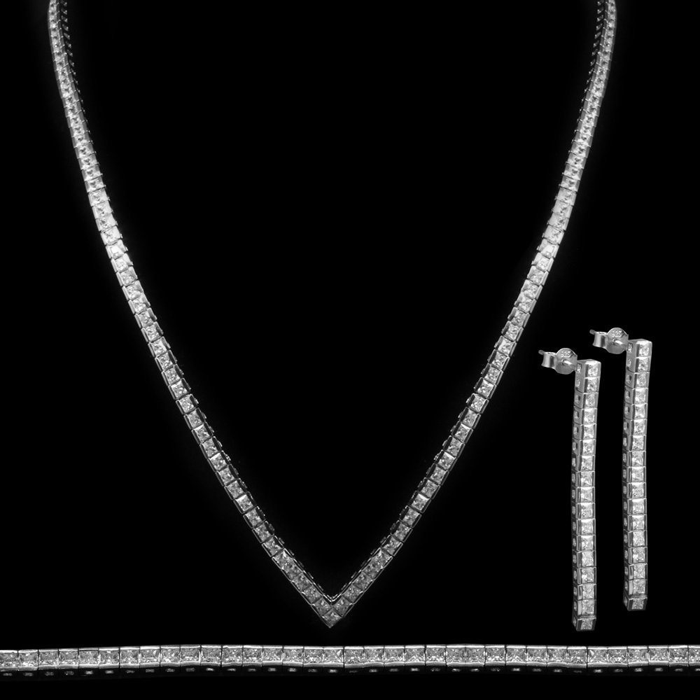 Vera 925 Ayar Gümüş 3 lü İthal Takım - Şık Kadın Kolye, Küpe ve Bileklik Seti - 10