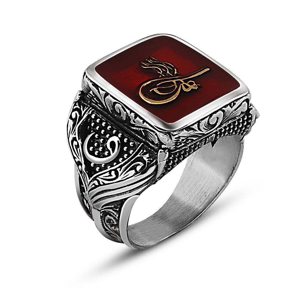 925 Ayar Gümüş Tuğra Tasarım Maruf Yüzük - 1