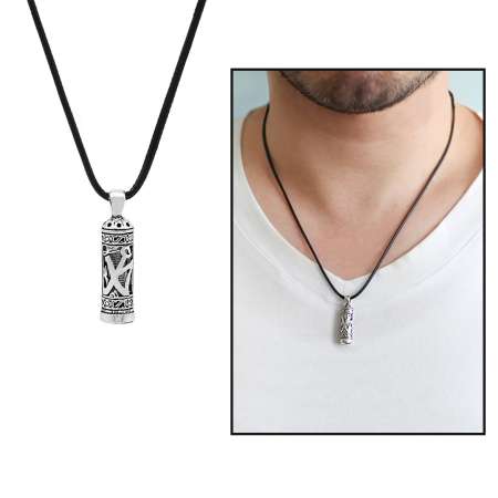 Arapça Muhammed Yazılı İp Zincirli 925 Ayar Gümüş Erkek Cevşen Kolye - Tesbihane