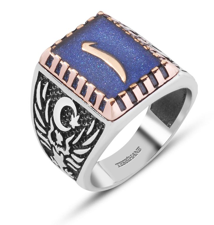 Ayyıldız Selçuklu Kartal Mavi Mineli Elif Harfli Gümüş Yüzük - 3