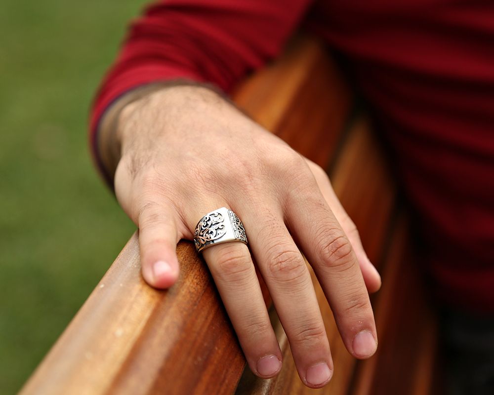 Erzurum El İşi Sedef Taşlı 925 Ayar Gümüş Yüzük (model 2) - 2