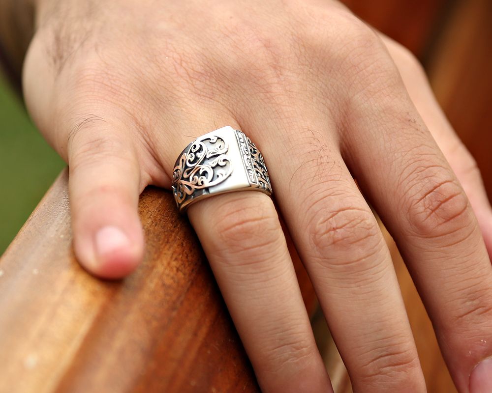 Erzurum El İşi Sedef Taşlı 925 Ayar Gümüş Yüzük (model 2) - 1