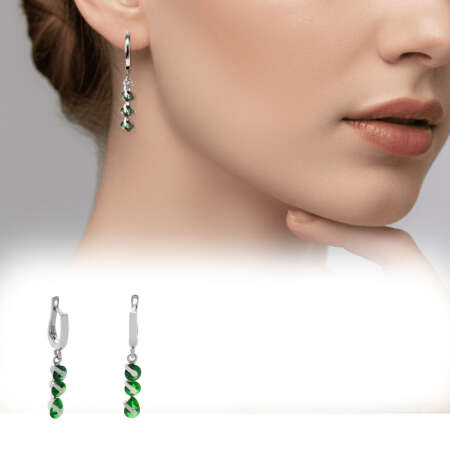 Faset Yeşil Zirkon Taşlı 3 lü Damla Tasarım 925 Ayar Gümüş Kadın Küpe - Tesbihane