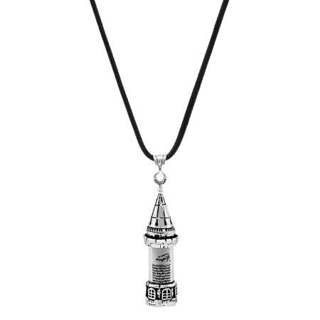 Galata Kulesi Tasarım İp Zincirli 925 Ayar Gümüş Erkek Cevşen Kolye - Tesbihane