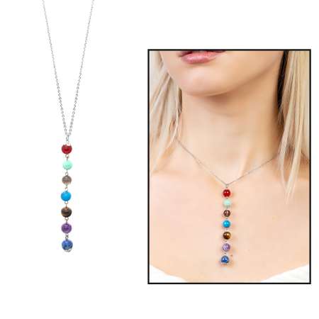 Kararmaz Metal Zincirli Çakra Doğaltaş Kombinli Kadın Başarı Kolyesi - Tesbihane