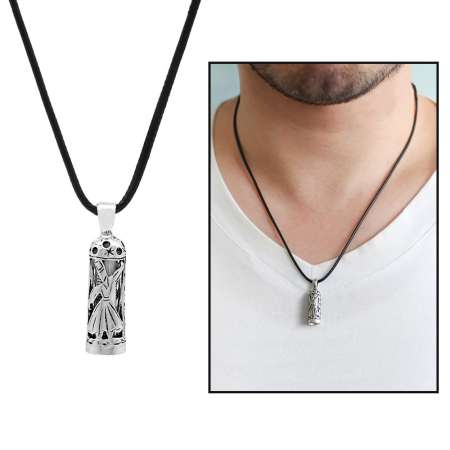 Mevlevi Tasarım İp Zincirli 925 Ayar Gümüş Erkek Cevşen Kolye - Tesbihane