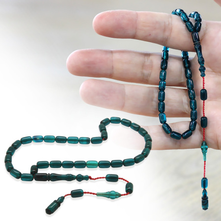 Sistemli Kapsül Kesim Mini Boy Su Mavi Ateş Kehribar Tesbih - Tesbihane