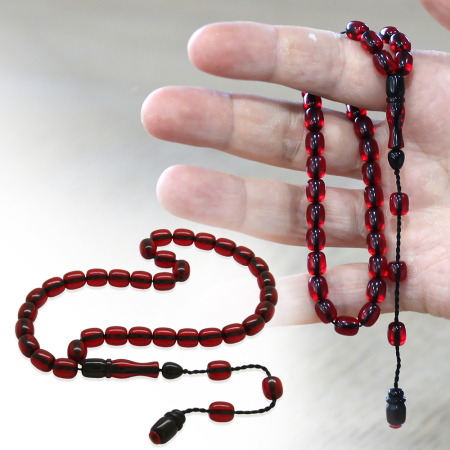 Sistemli Küp Kesim Bilek Boy Koyu Kırmızı Ateş Kehribar Tesbih - Tesbihane