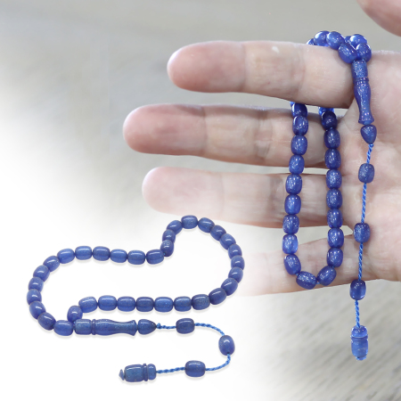 Sistemli Küp Kesim Bilek Boy Sedefli Mavi Ateş Kehribar Tesbih - Tesbihane