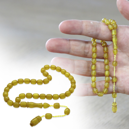 Sistemli Küp Kesim Bilek Boy Sedefli Sarı Ateş Kehribar Tesbih - Tesbihane