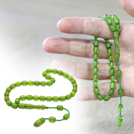 Sistemli Küp Kesim Bilek Boy Sedefli Yeşil Ateş Kehribar Tesbih - Tesbihane