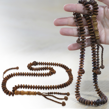 Sistemli Tekerlek Kesim Koyu Kahverengi 99 Taneli Cumaru Ağacı Zikir Tesbihi - Tesbihane