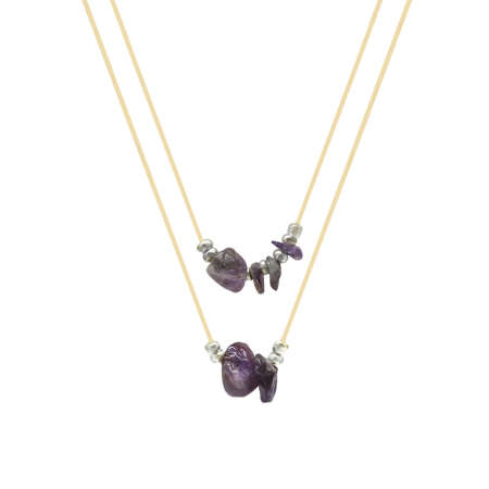 Zarif İp Zincirli Natural Form Ametist Doğaltaş Kadın Kolye - Tesbihane