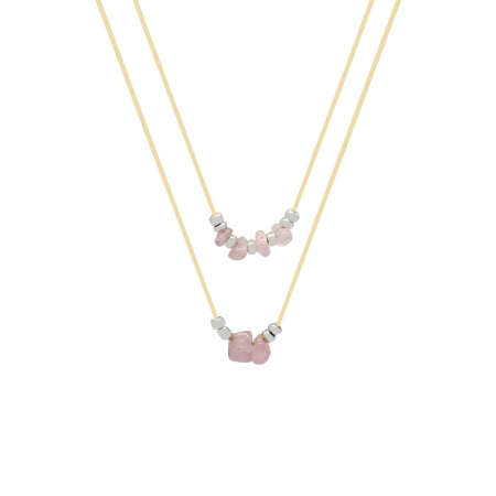Zarif İp Zincirli Natural Form Pembe Kuvars Doğaltaş Kadın Kolye - Tesbihane